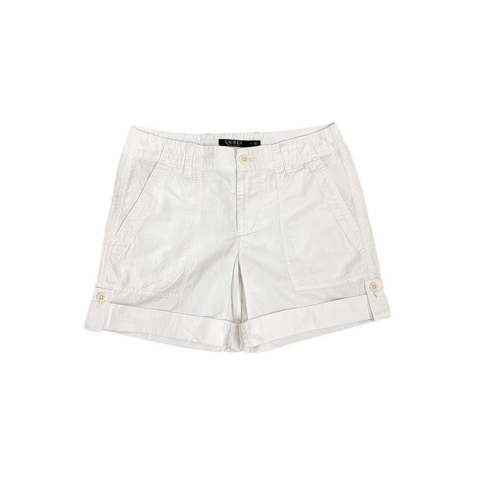 Lauren Ralph Lauren Cuffed White Linen Blend Chino Shorts Size 2